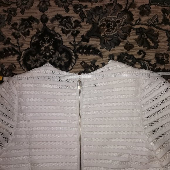 White Mesh A-Line Flared Midi Dress - Picture 5 of 9